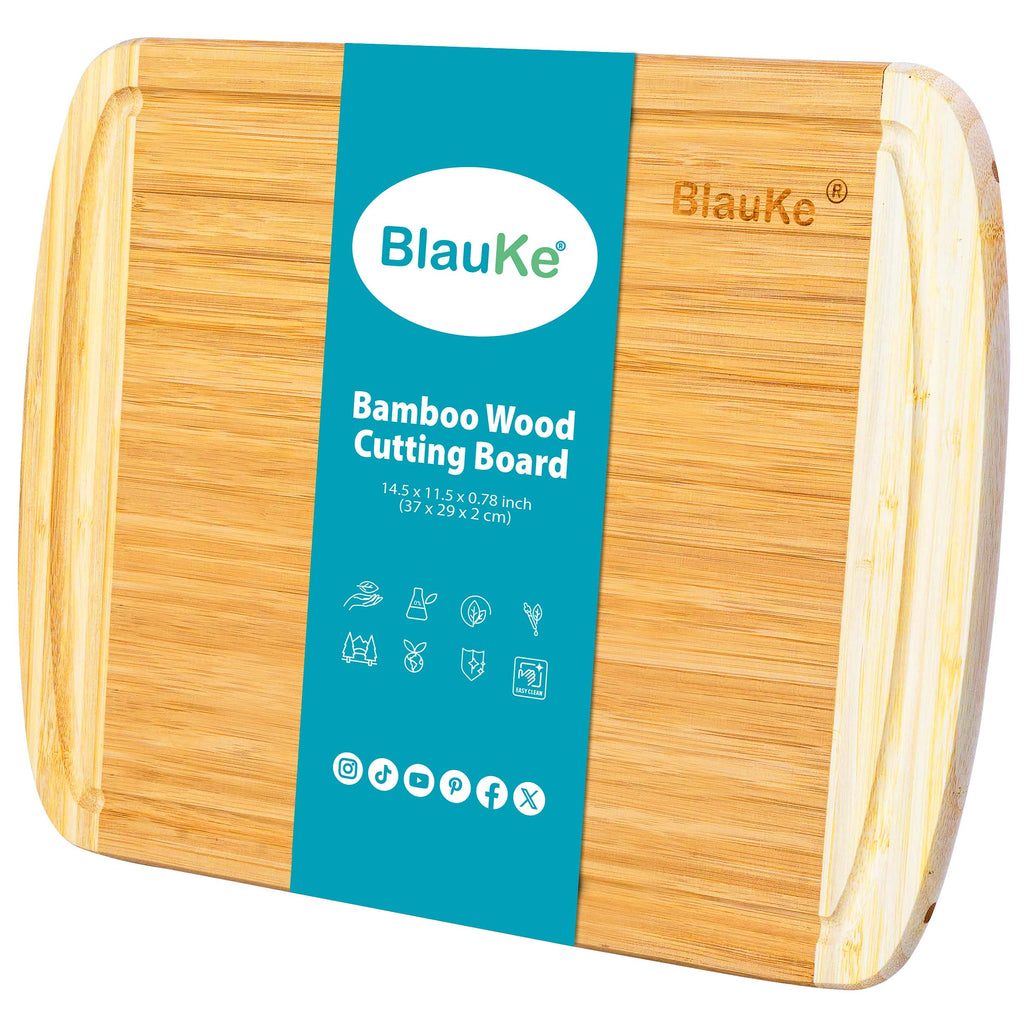 Large Wood Cutting Board for Kitchen 14x11 inch - Bamboo Chopping Board with Juice Groove - Wooden Serving Tray-0